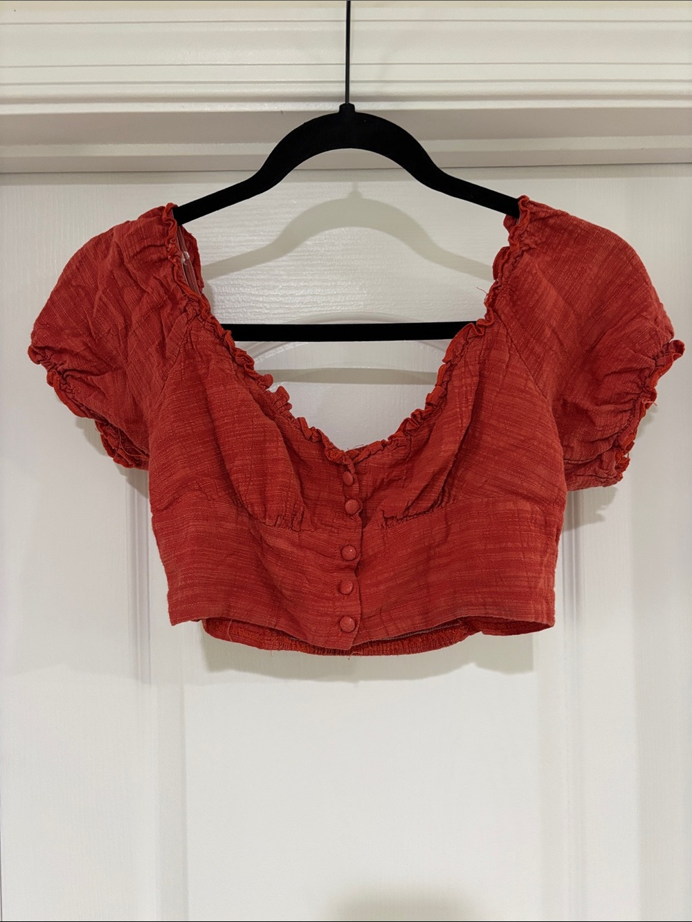 Princess Polly Rust Red Puff-Sleeve Crop Top